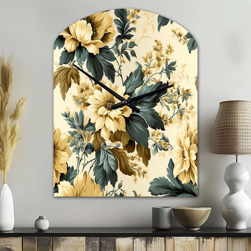 Vintage Farmhouse Peonies Damask - Asymmetric Metal Wall Clock